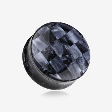 A Pair of Marble Checker Double Flared Ear Gauge Plug-Gray